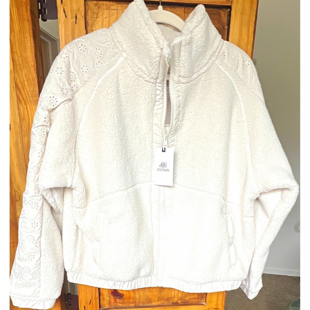 Stetson Women's White Full Zip Jacket Pockets Embroidered Short XL